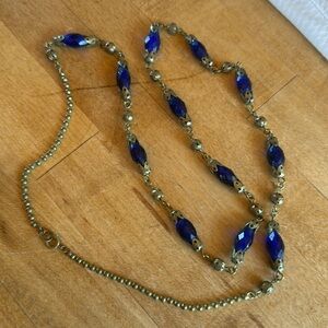 Vintage 34” Ornate Necklace Faceted Cobalt Blue Glass Beads & Ornate Brass